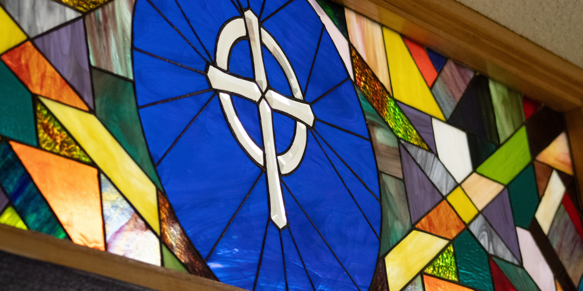 Stained glass window at Holy Family Catholic School